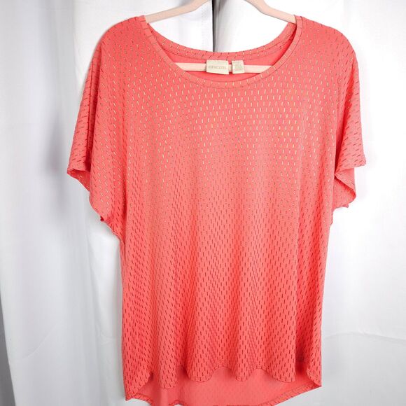 Chico's 3 Womens 16 Pink Cap Sleeve Crew Neck Blouse Top Polyester Spandex - Picture 1 of 7